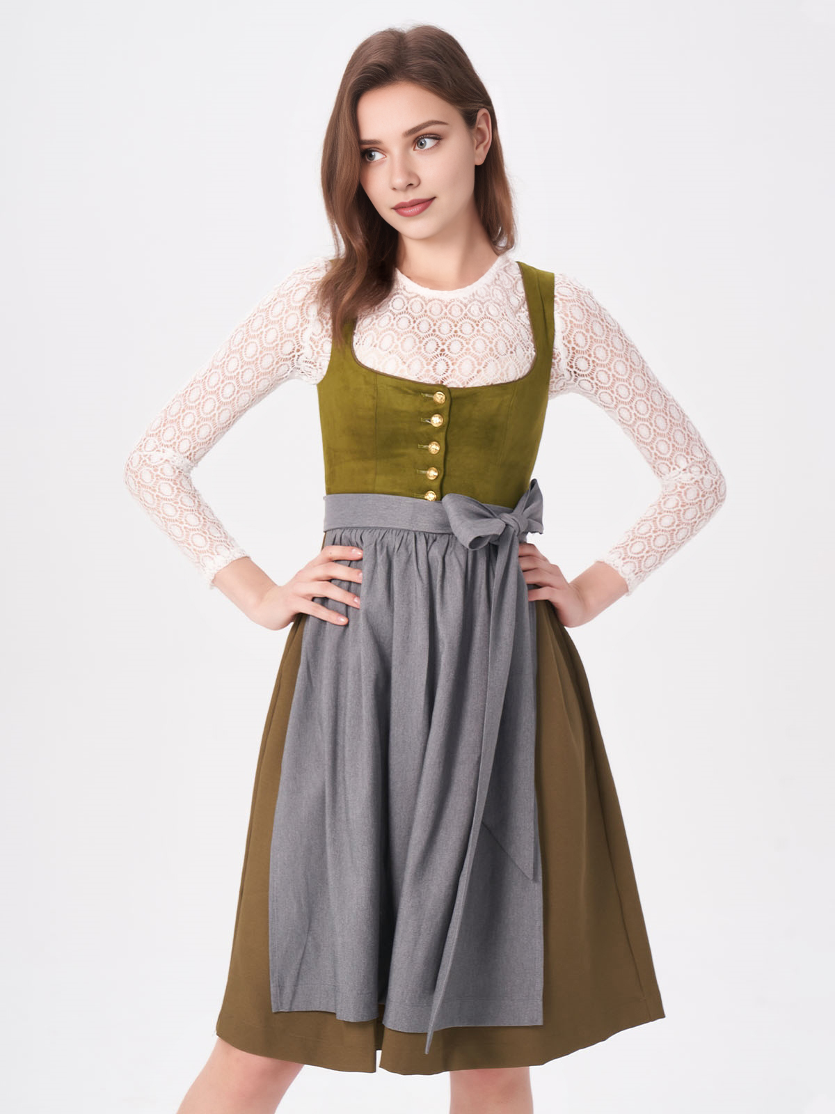 Dirndl Beige mit grünen Akzenten