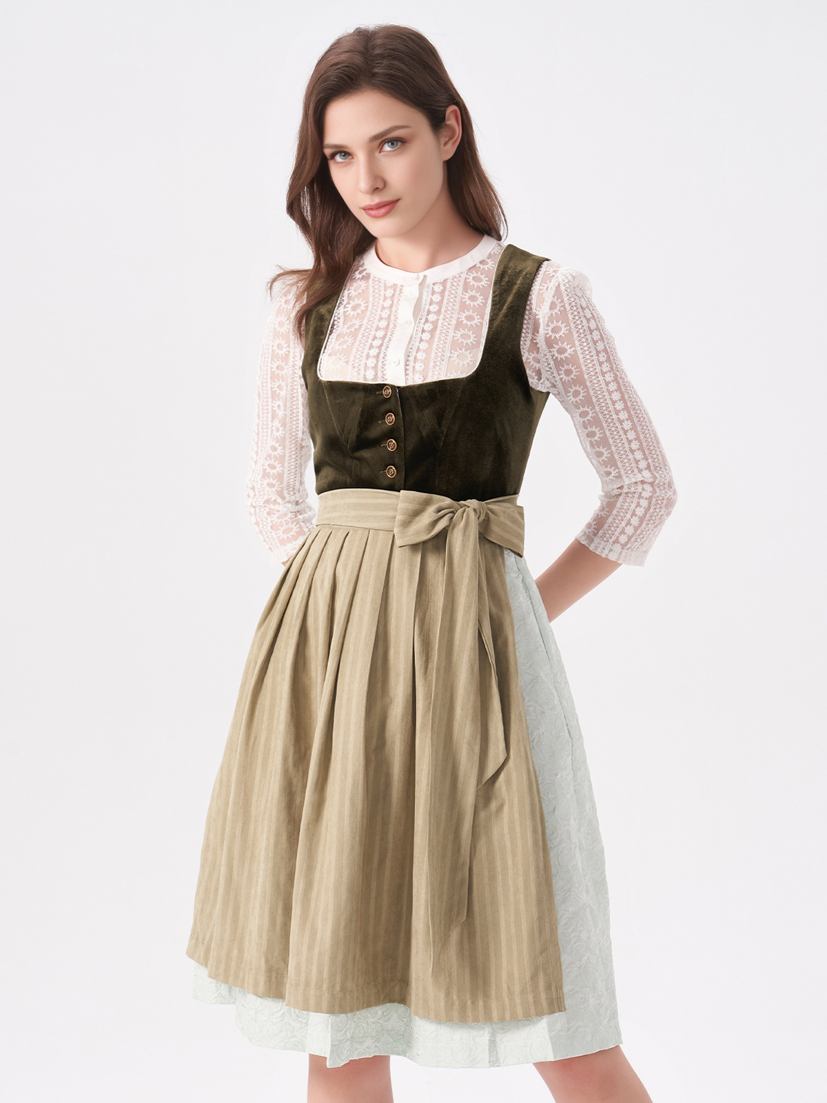 Modernes Dirndl in Braun und Blau