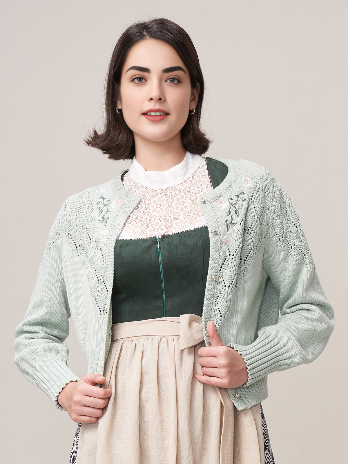 Langarm Dirndl Bluse in Grün