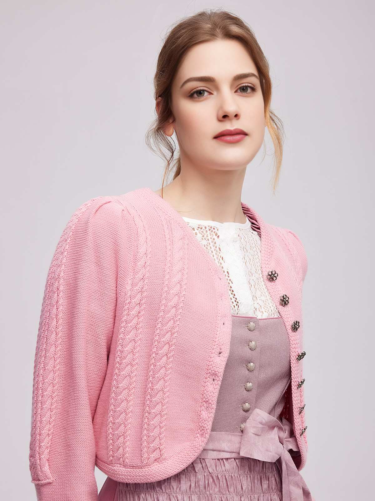 Dirndlbluse hochgeschlossen langarm in Rosa